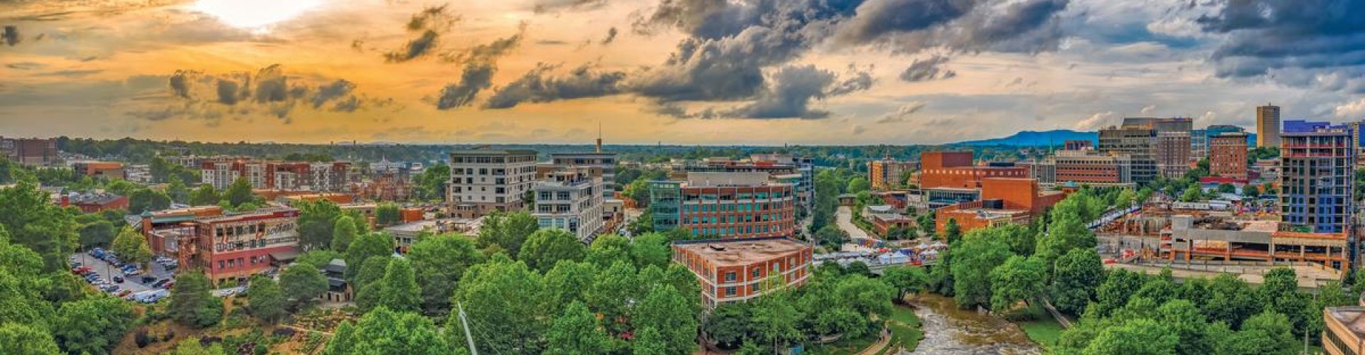 Sunset over Greenville, NC, US skyline