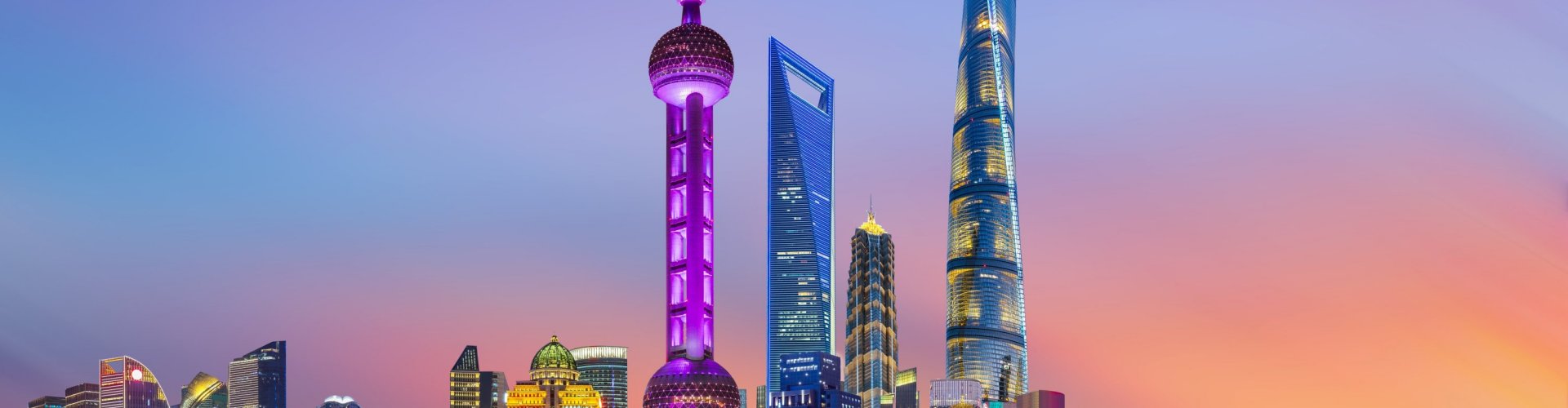 Shanghai skyline at sunset